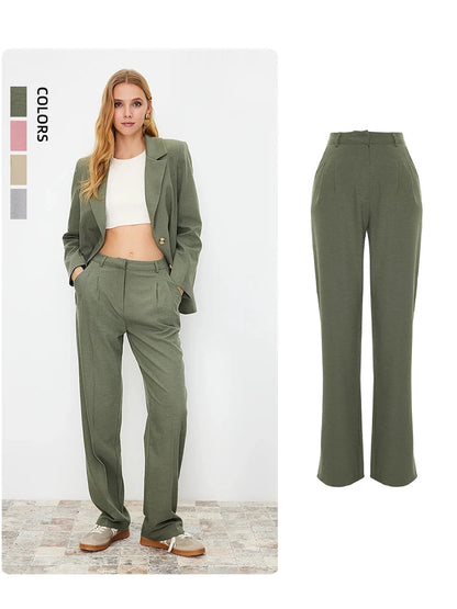 High Waist Straight Pants Vintage Style for Office Wear New Autumn Loose Suit Trousers