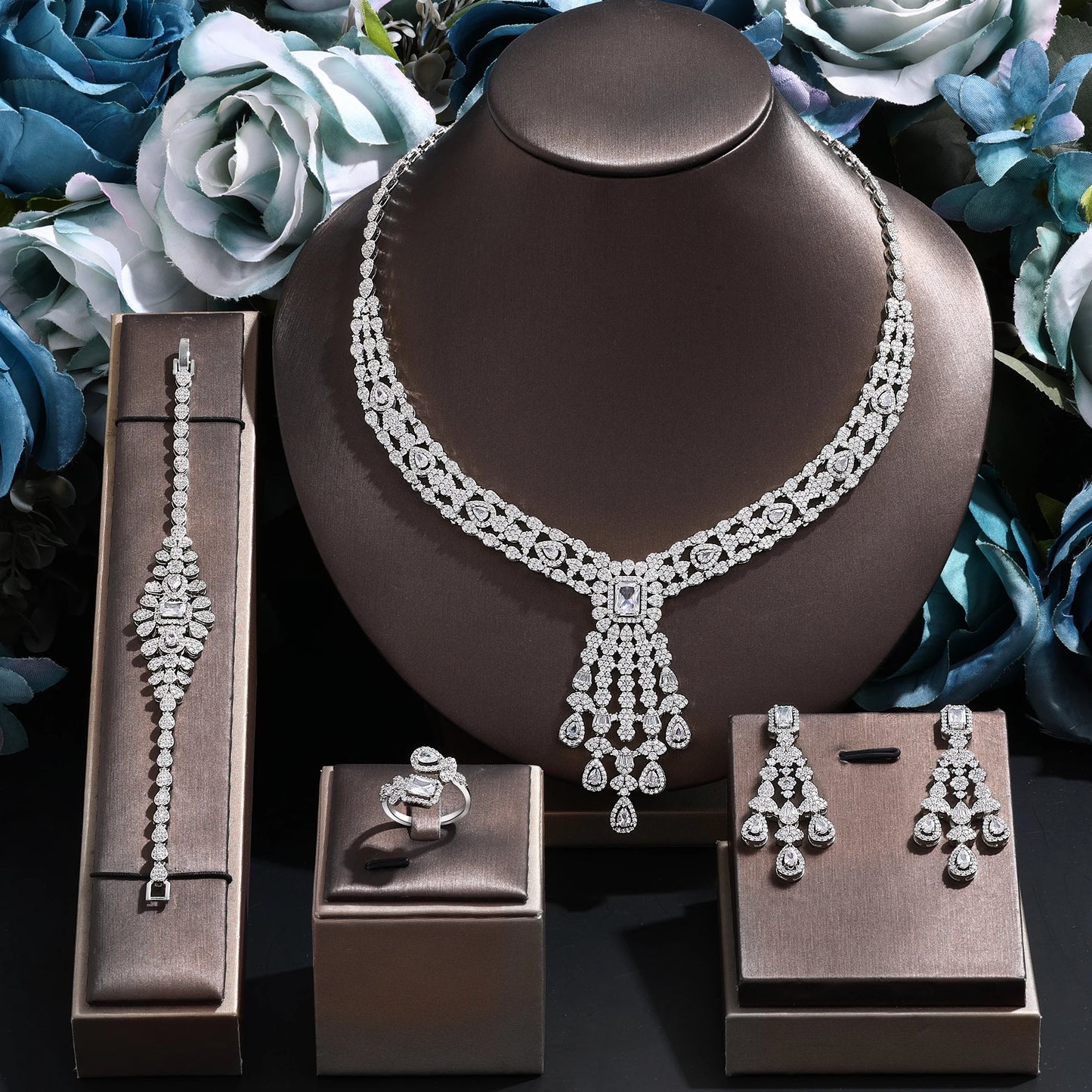 Zirconia Luxury Dubai Nigeria CZ Crystal Luxury Wedding Jewelry Sets