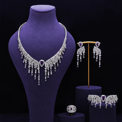 Dubai Luxury 4 Piece Zirconia  Luxury CZ Crystal Wedding Jewelry Set