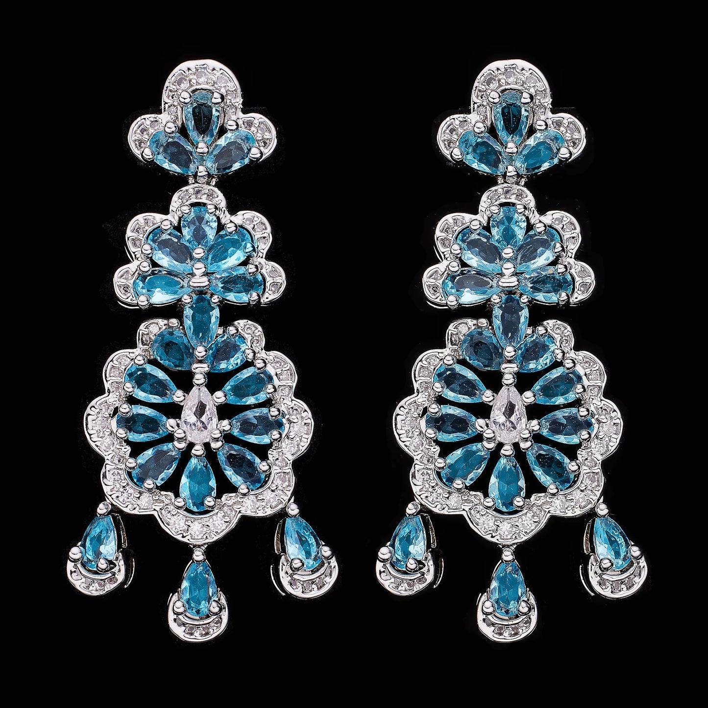 Blue Crystal 2 Pieces Super Luxury Cubic Zirconia Wedding Party Jewelry Set