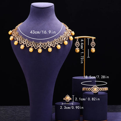 2025 Luxury Dubai Gold Plated Pearls 4pcs Necklace and Earring Set Cubic Zirconia Jewelry for Women Bridal Wedding Party Gifts