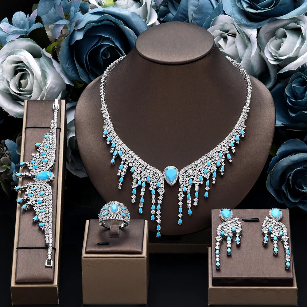 Dubai Luxury 4 Piece Zirconia  Luxury CZ Crystal Wedding Jewelry Set