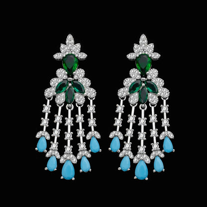 2025 New Exquisite Turquoise Dubai Jewelry 4Pcs Sets for Bridal Wedding Party