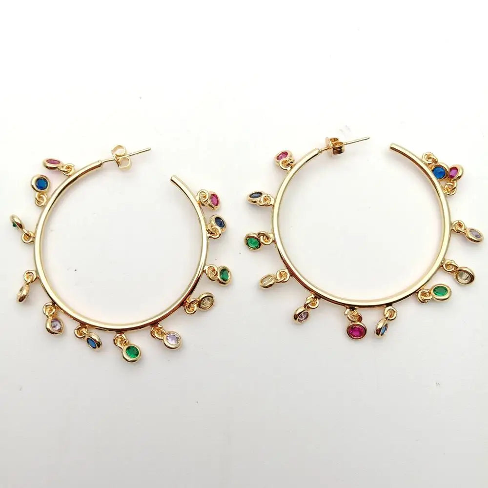 YYGEM rainbow Nucleated Flameball Baroque Pearl charm Earrings Jewelry Gold Color plated circle hoop Chandelier Earrings