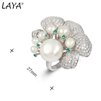 LAYA 925 Sterling Silver Original Unique Design Shining Zircon Green Nano Natural Pearl Ring For Women Luxury Wedding Jewelry