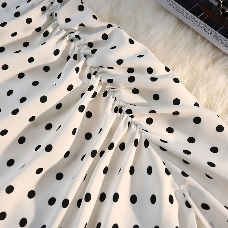 Autumn winter long skirts women elastic high waist drawstring split polka dot skirt ladies fashion Shirring bodycon pencil skirt