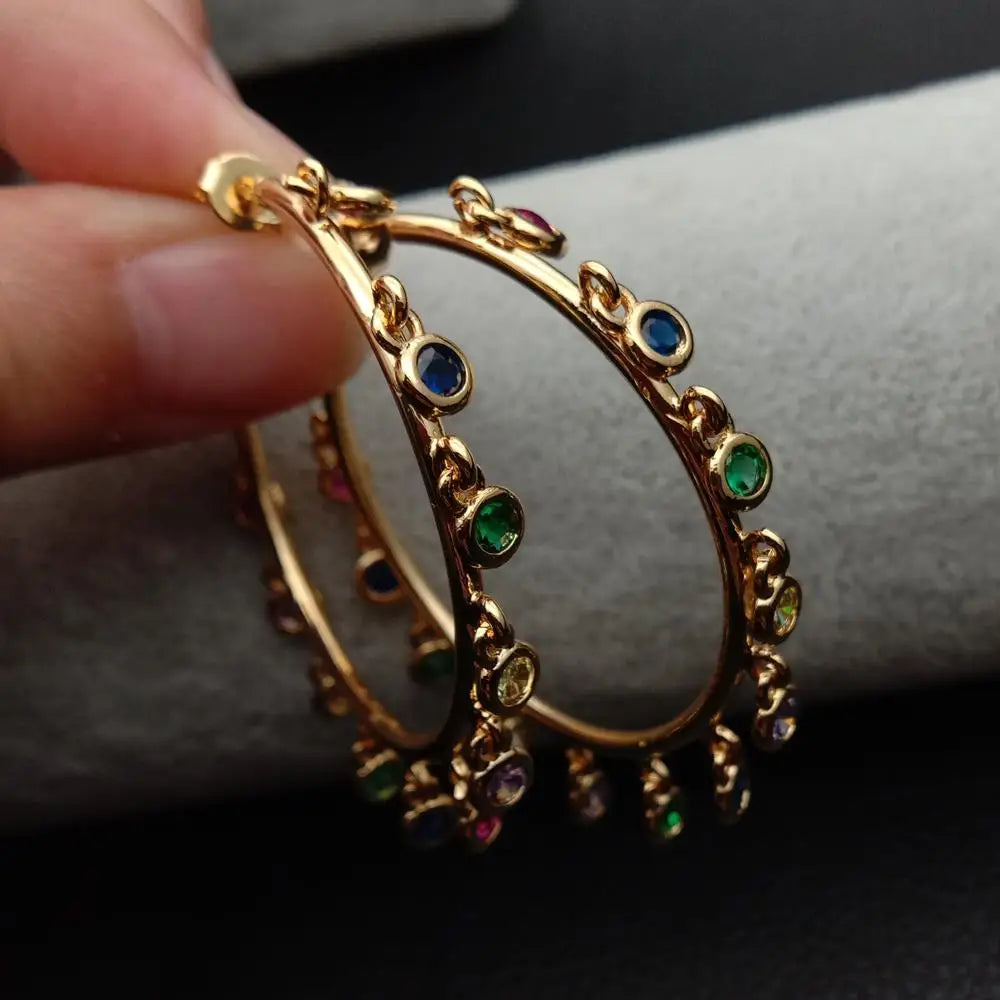 YYGEM rainbow Nucleated Flameball Baroque Pearl charm Earrings Jewelry Gold Color plated circle hoop Chandelier Earrings