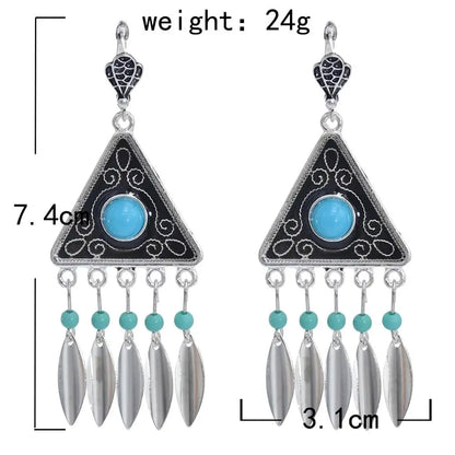 Vintage Turkish Pakistan Ethnic Carved Flower Tassel Necklace Earrings for Women India Afghan Gypsy Neck Chains Jewelry Sets