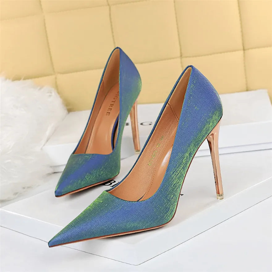 Women Pumps Autumn Metal Heels Shallow Sexy Party Shoes