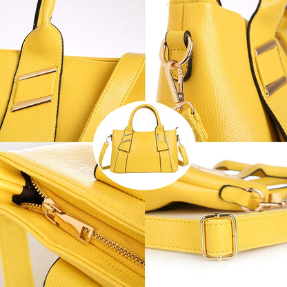 Women Yellow Tote Bag PU Leather Blue Hand Bag Black Famous Brand  Luxury Designer Bolsa Feminine