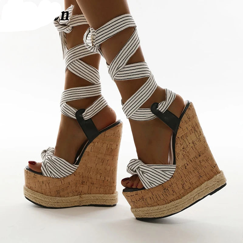 Summer Solid White Platform Wedges Sandals Women Fashion High Heels Ankle Strap Ladies Open Toe Shoes