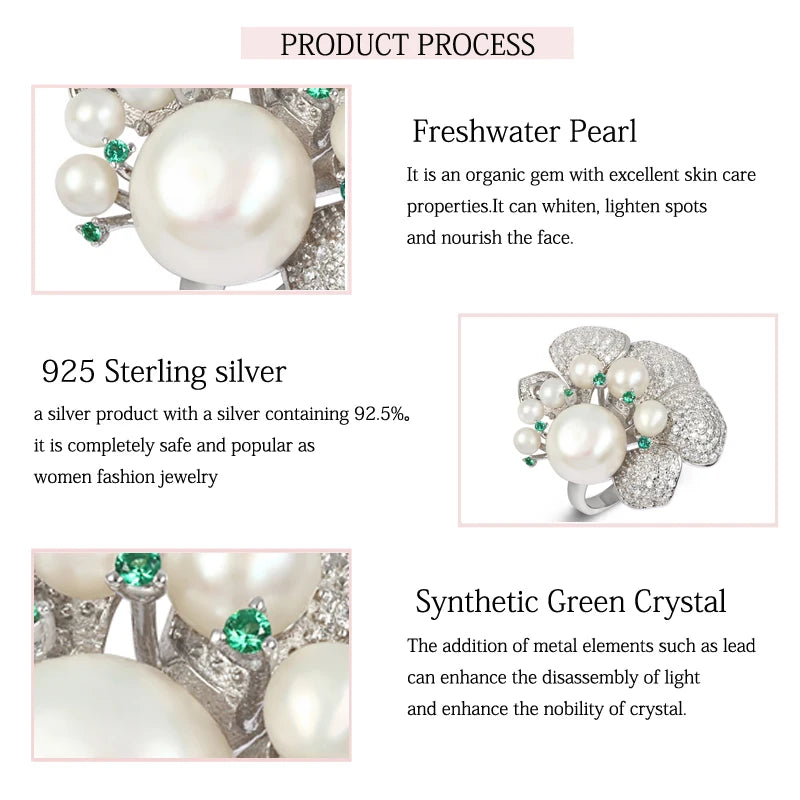 LAYA 925 Sterling Silver Original Unique Design Shining Zircon Green Nano Natural Pearl Ring For Women Luxury Wedding Jewelry