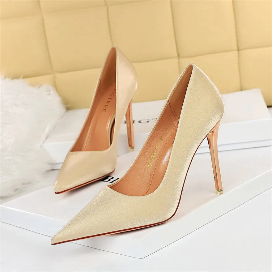 Women Pumps Autumn Metal Heels Shallow Sexy Party Shoes