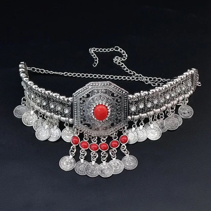 Pakistan Turkish Ethnic Coin Choker Necklace Earrings for Women Vintage Gypsy Indian Afghan Dress Collar Statement Jewelry Sets