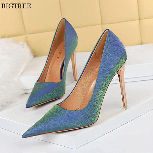 Women Pumps Autumn Metal Heels Shallow Sexy Party Shoes