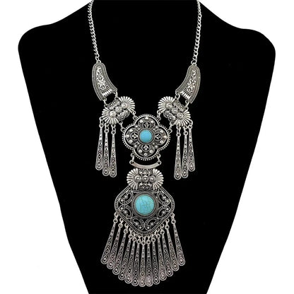 Vintage Ethnic Tassel Drop Afghan India Jhumka Earrings Women Choker Necklace Pakistan Turkish Gypsy Oxidized Retro Jewelry Sets