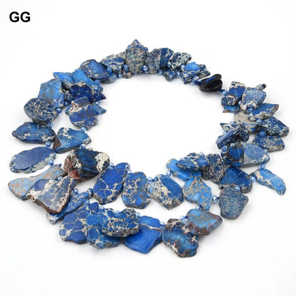 GG 22'' 2 Strands Natural Blue Sea Sediment Imperial Jaspers Crystal Necklace For Women