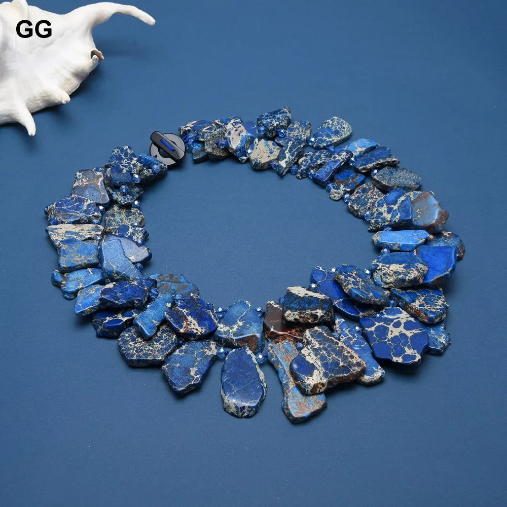 GG 22'' 2 Strands Natural Blue Sea Sediment Imperial Jaspers Crystal Necklace For Women