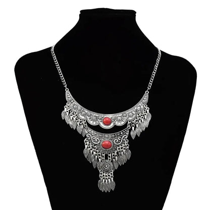 Color Crystal Coin Tassel Choker Necklace Earrings For Women Turkish Afghan Dress Indian Clothes Traditional Ethnic Jewelry Set