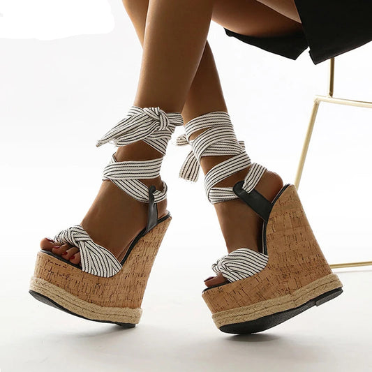 Summer Solid White Platform Wedges Sandals Women Fashion High Heels Ankle Strap Ladies Open Toe Shoes