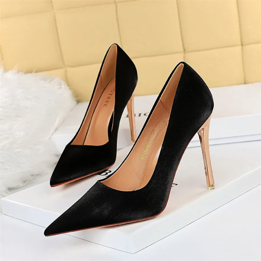 Women Pumps Autumn Metal Heels Shallow Sexy Party Shoes