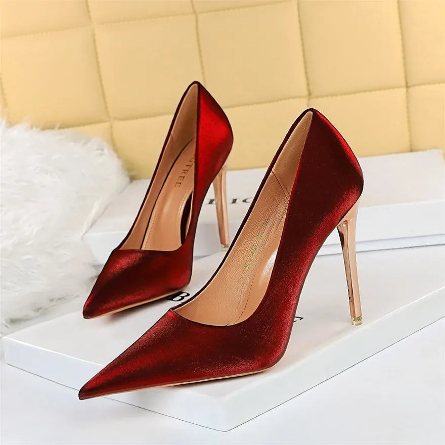 Women Pumps Autumn Metal Heels Shallow Sexy Party Shoes