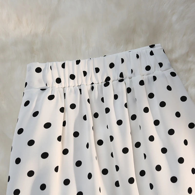 Autumn winter long skirts women elastic high waist drawstring split polka dot skirt ladies fashion Shirring bodycon pencil skirt