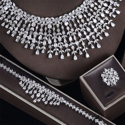 New Cubic Zirconia Crystal 4-Piece Set Dubai Necklace Set Suitable for Bridal Wedding Jewelry Set