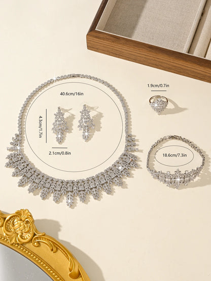 Luxury 4-piece Platinum Plated Fashion Bridal Wedding Set with Zircon Inlaid Bridal Wedding Accessories