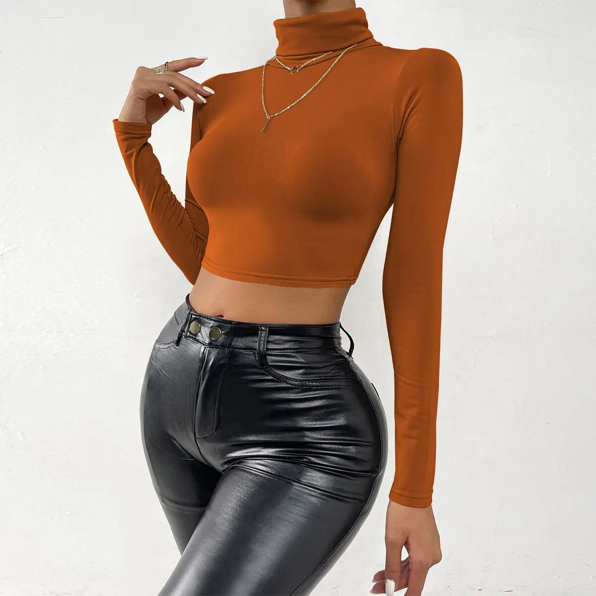 Sexy Long Sleeve Corset Top Women Turtleneck Slim Short T-shirt Fashion Woman Blouse 2025