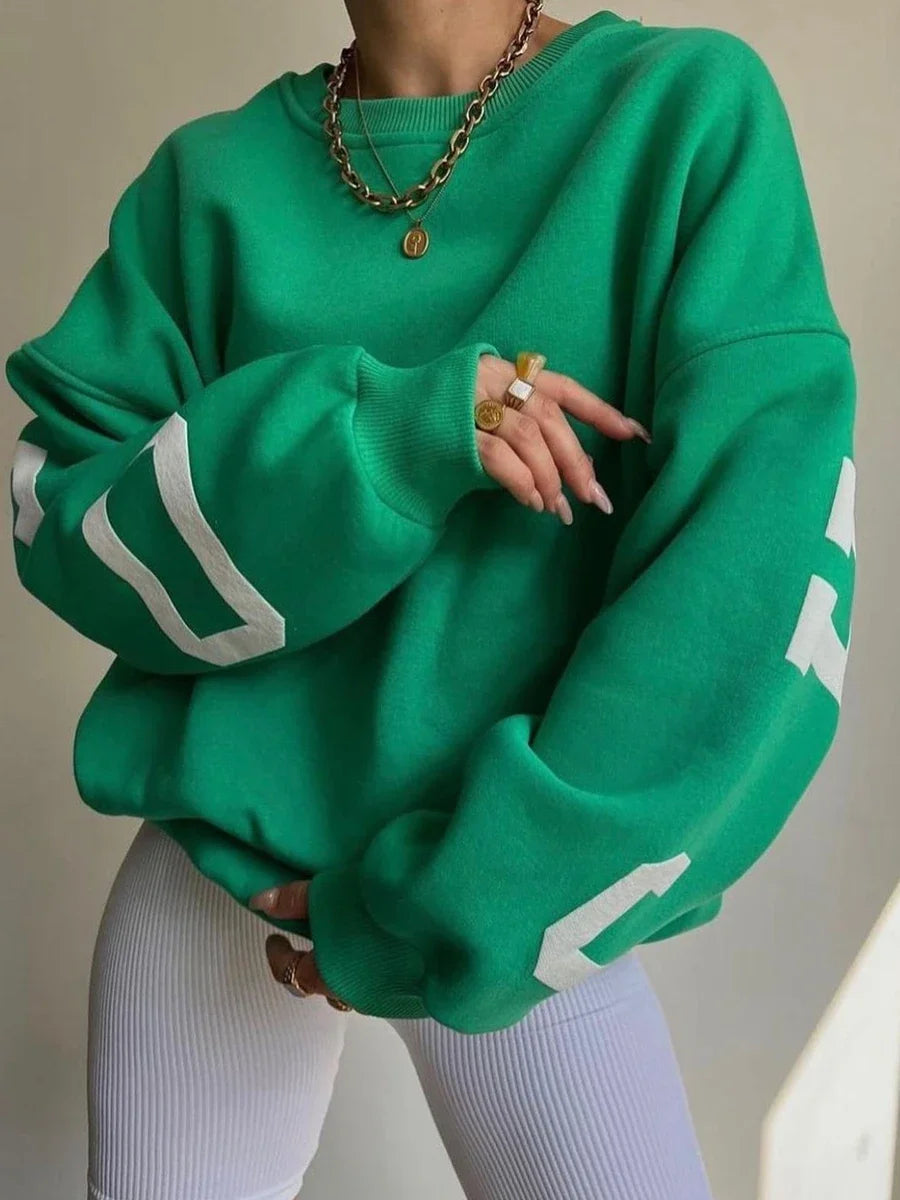 Women Loose Pullover Sweatshirts Letter Print Casual Thickened Long Sleeve Tops Autumn Streetwear