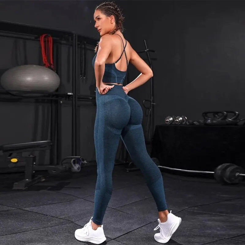 2 Pieces Women's Tracksuit Seamless Yoga Set Workout Sportswear Gym Clothing High Waist Leggings Fitness Sports Suits