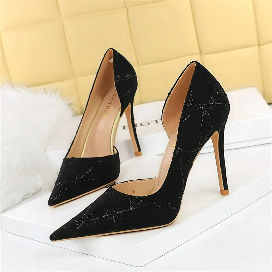 Fashion Pattern Big 34-43 Women Shoes Sexy Side Hollow Pointed Toe High Heels Shoes