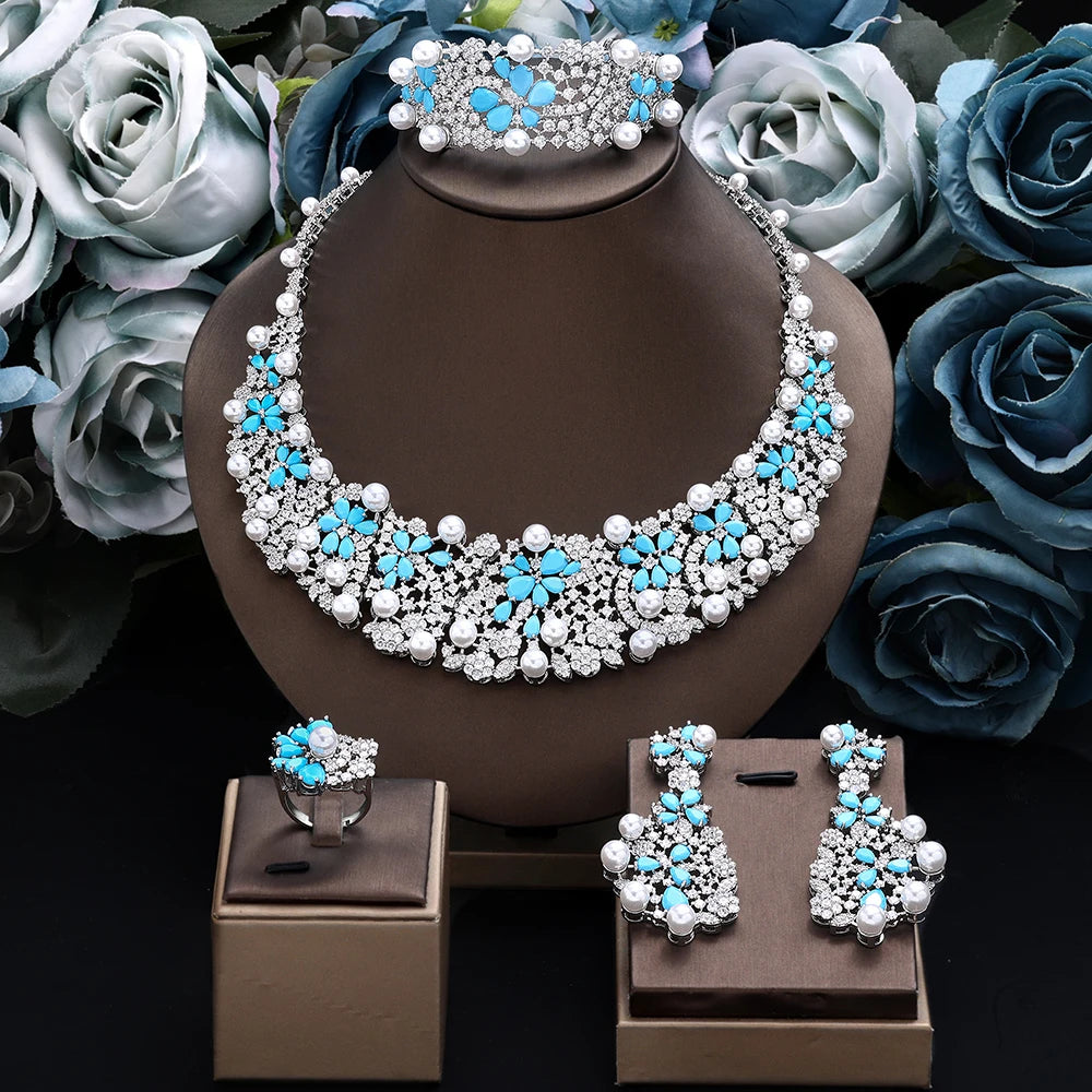 Luxury Pearl 4pcs Cubic Zircon  Jewelry Set for Women