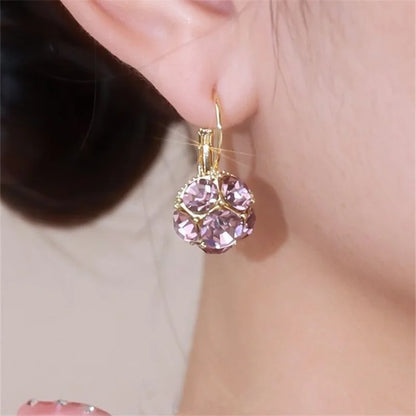 3D Purple Crystal Drop Golden Loop Dangle Earrings