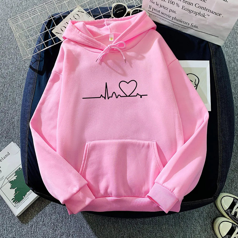 Women Casual Print Loose Hoodies Spring Long Sleeve Hooded Sweatshirt Harajuku Simple Tops Lazy Style Pullover 2025 Streetwear