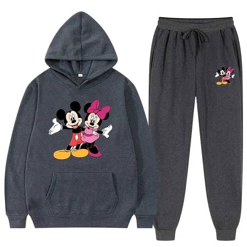 Women Disney Mickey Mouse Sweatshirts Autumn and Winter Warm Tops and Pants