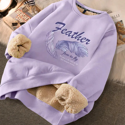 Women Autumn Sweatshirts Warm Thicken Fleece Hoodies Cute Printed Casual Loose Thermal Sweatshirts For Women 2024 Winter