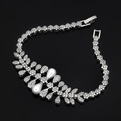 New Cubic zirconia Pearl Necklace Earrings Set of 4 Women's Wedding Party Jewelry Set