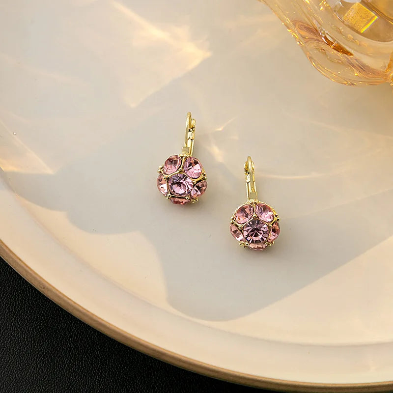 3D Purple Crystal Drop Golden Loop Dangle Earrings