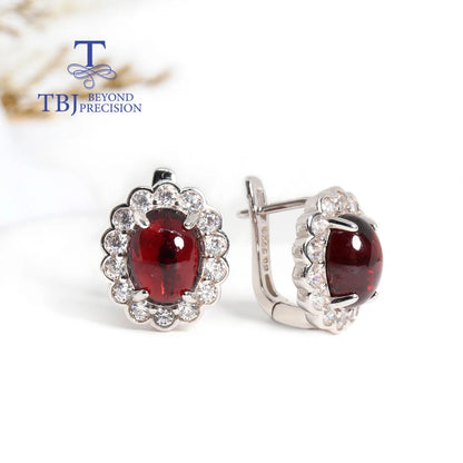 Noble Design January Birthstone Oval Natural garnet Silver Earrings Women's fine jewelry Anniversary & banquet gifts