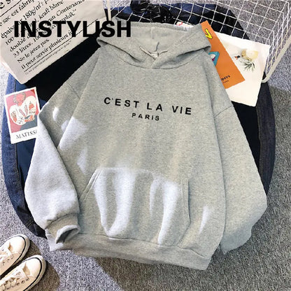 Women Casual Print Loose Hoodies Spring Long Sleeve Hooded Sweatshirt Harajuku Simple Tops Lazy Style Pullover 2025 Streetwear