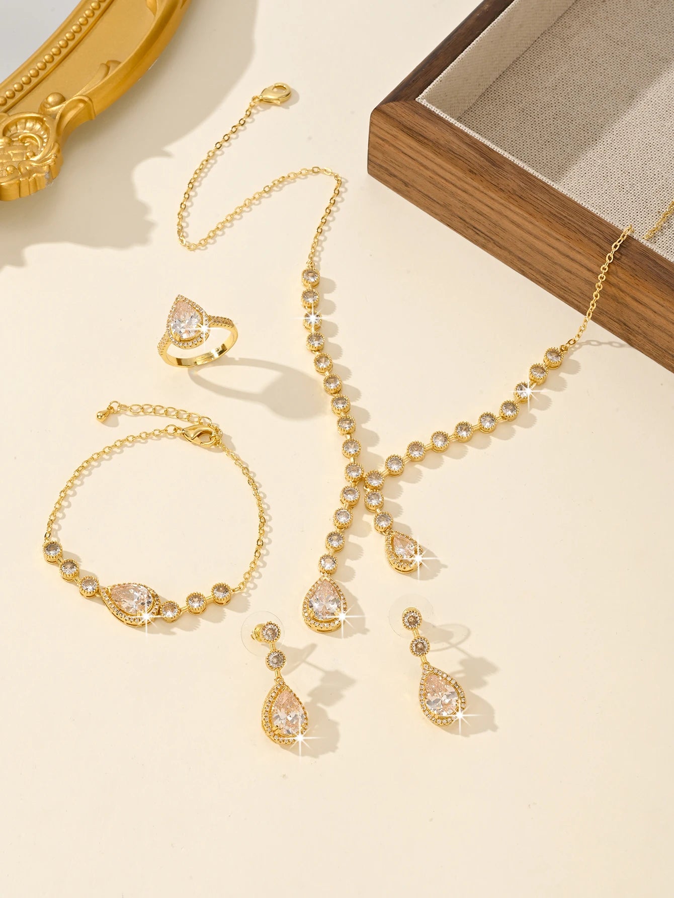 14K Gold Plated Fashion Wedding 4-Peices Weeding Jewelry set  Anniversary Gift