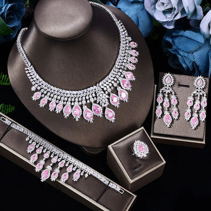 2024 Hot selling 3A Zircon Luxury 4-piece Bridal Wedding Jewelry Set Crystal Necklace Set Dubai Jewelry Set