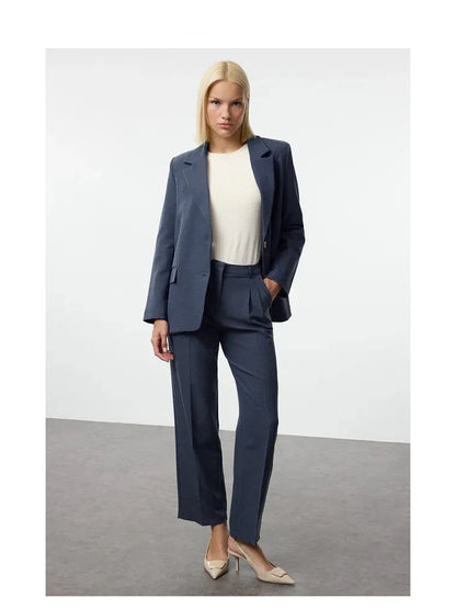 High Waist Straight Pants Vintage Style for Office Wear New Autumn Loose Suit Trousers