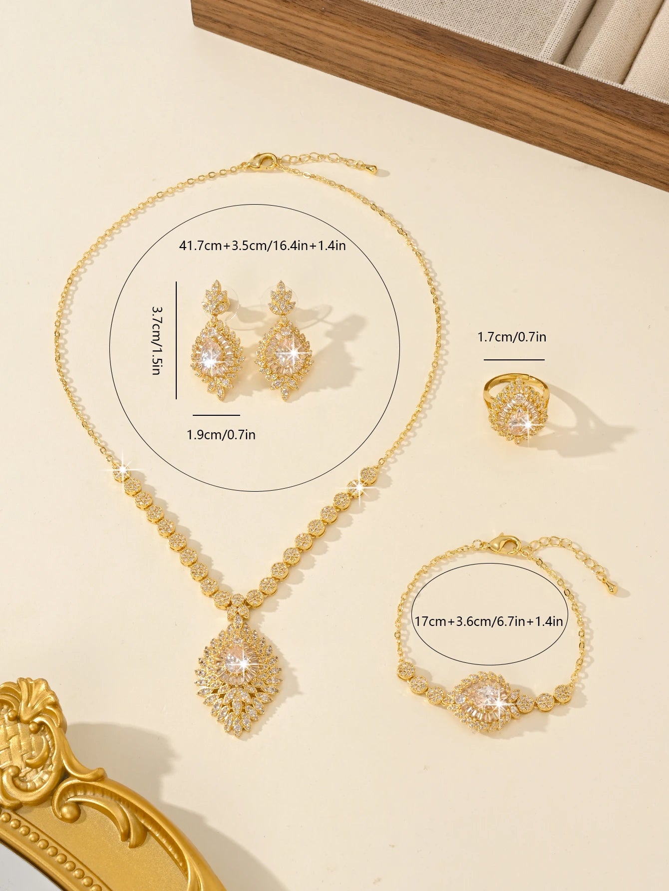 Luxury Set 4-piece 14K Gold Plated Fashion Jewelry Wedding Anniversary Gift