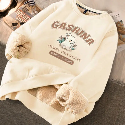 Women Autumn Sweatshirts Warm Thicken Fleece Hoodies Cute Printed Casual Loose Thermal Sweatshirts For Women 2024 Winter