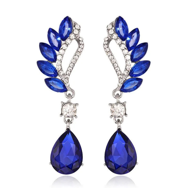 Ladies Blue White Water Drop Shaped Crystal Rhinestone Zircon Metal Dangle Earring for Women Party Jewelry