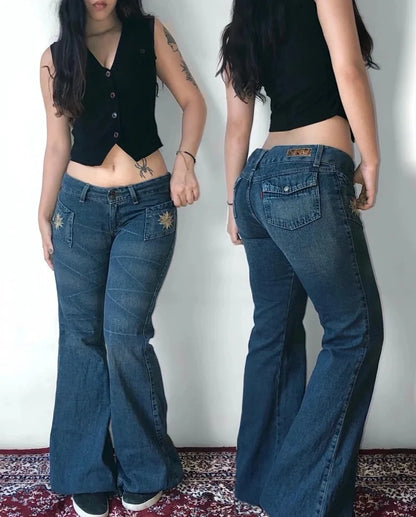 American New Fashion Multi-pocket Washed Baggy Jeans Women Vintage Hip Hop High Waist Casual Wide Leg Pants