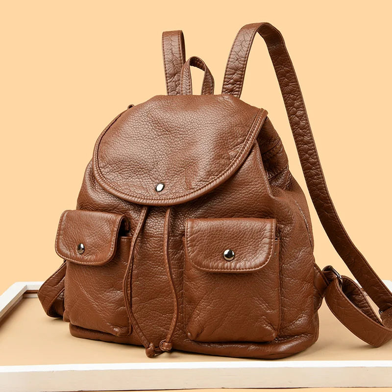 2025 New Simple Solid Color Famous Designer Women Shoulder Bag Retro Luxury Female Large Capacity Backpack